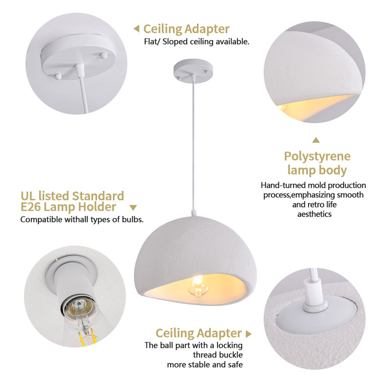 Jimyah 1- Light White Polyesters Unique/Statement Modern Pendant, 55" H x 11.8" W x 9.45" D