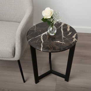 Table d'appoint ronde en marbre onyx avec base en métal noir, 16 pouces de diamètre, 22 pouces de hauteur, rose