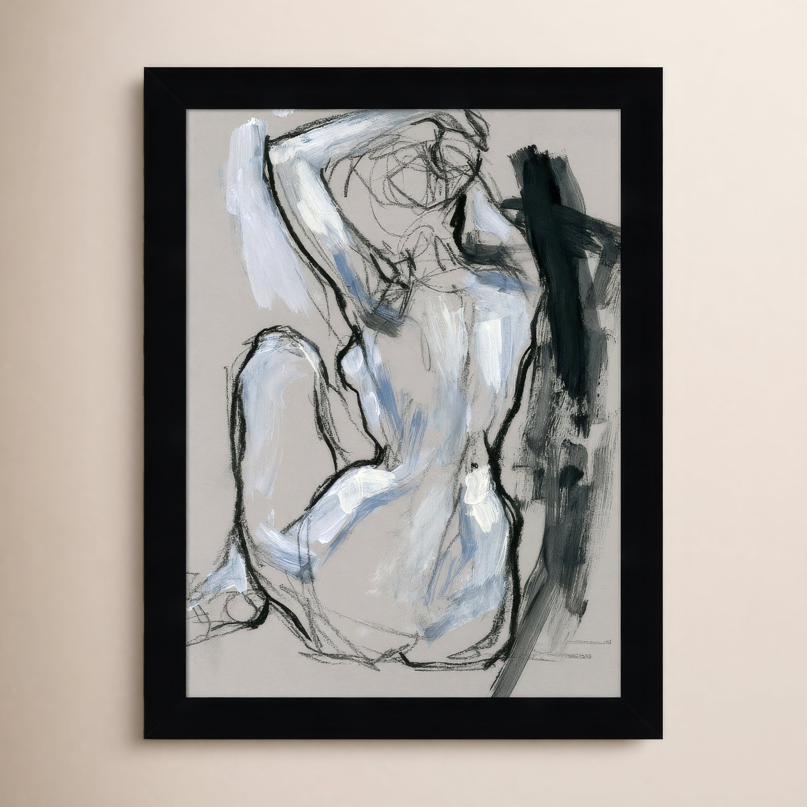 Onyx Gestures I by Wood Framed Wall Art Print, Black, 13" H x 10" W
