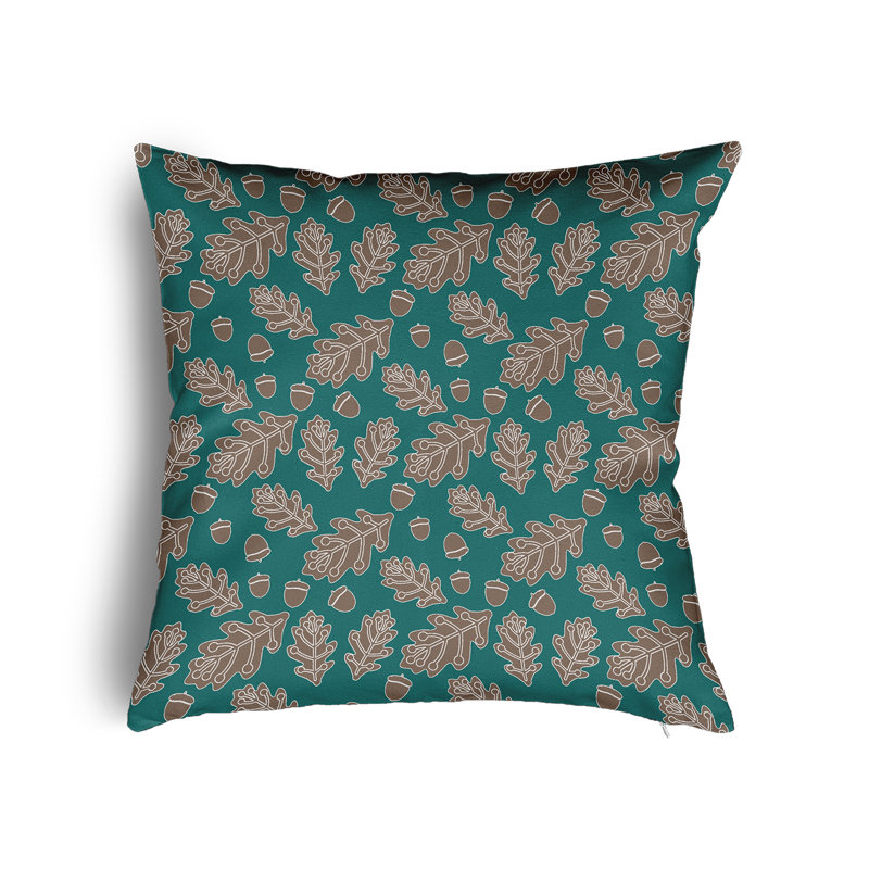 Coussin décoratif à feuilles et glands avec insert, H 16 po x l 16 po, Bleu sarcelle