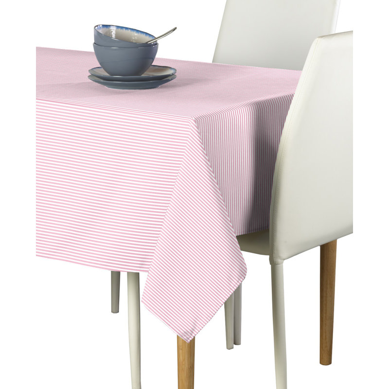Cotton Striped Rectangular Tablecloth, 84" L x 60" W, Pink