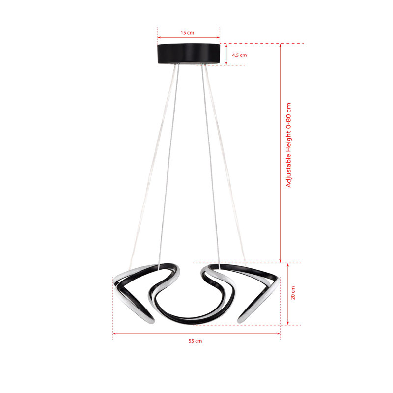 Elegant Adjustable Chandelier, Black Aluminium Body, 21.7 x 21.7 x 7.9 inches | Height Adjustable 0-31.5 inches | LED Socket 4000K, 60-80 Watts | Modern Lighting Fixture for Living Room & Dining Areas, Stylish & Functional Design