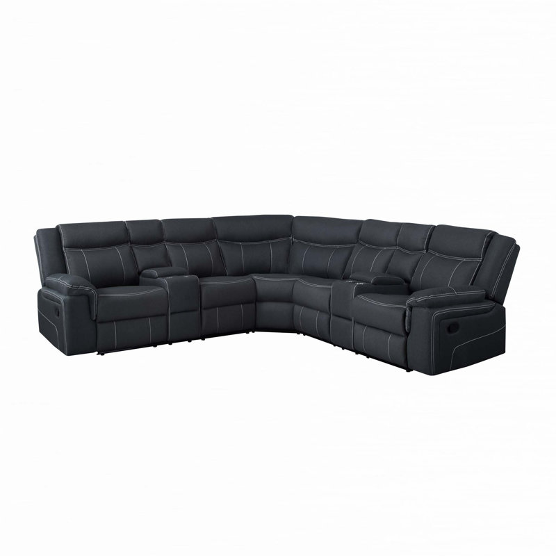 Carmetta Upholstered Reclining L-Shaped Sectional Symmetrical, Black Polyester Blend