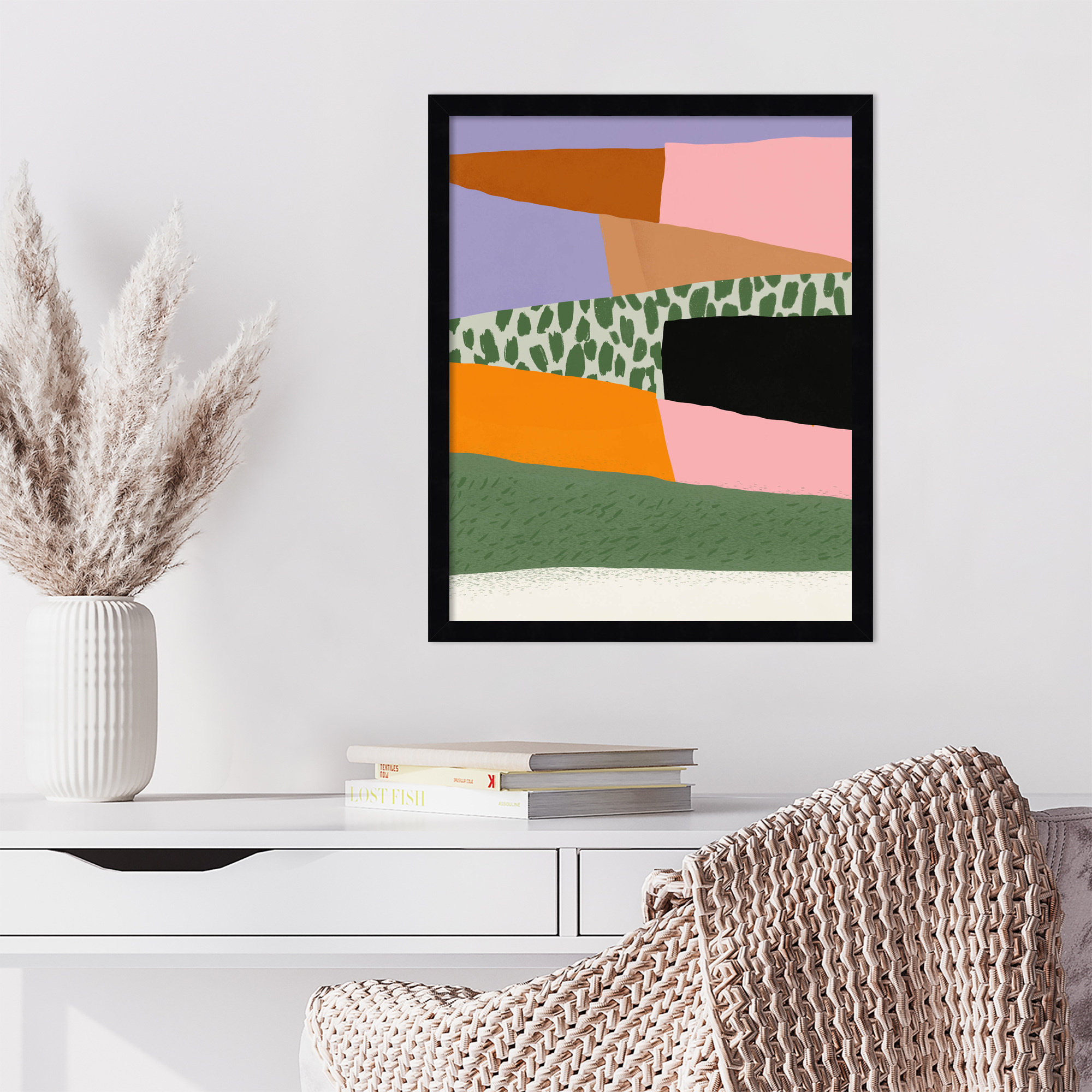 Abstract Minimalism Collage 02 by Little Dean Wood Framed Wall Art Print, Black, 21" H x 17" W