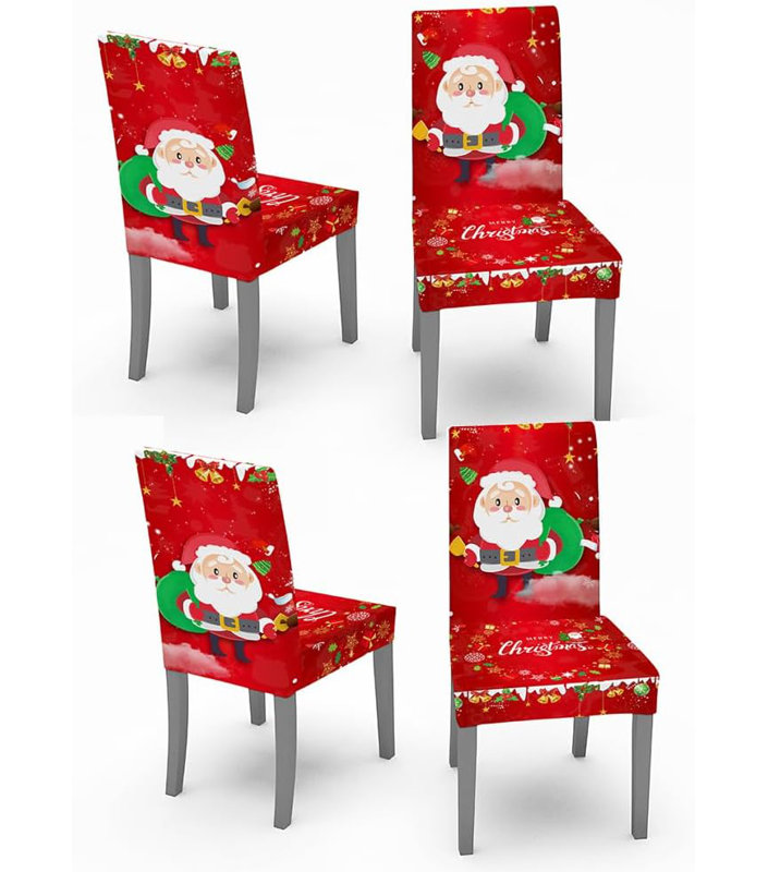Housse de chaise de Noël 4 pièces, Rouge / Vert