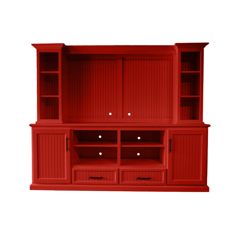 Crédence en bois massif deux pièces, Rouge de Falun, 76" H x 82.5" W x 12.75" D