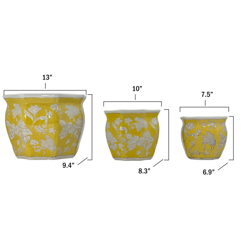 Pot à fleurs en céramique fabriqué à la main Daxxton, Jaune / Blanc