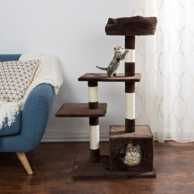 PETMAKER 4-Tier Cat Tower with w/ 2 Perches, Scratching Posts, and Condo - Brown