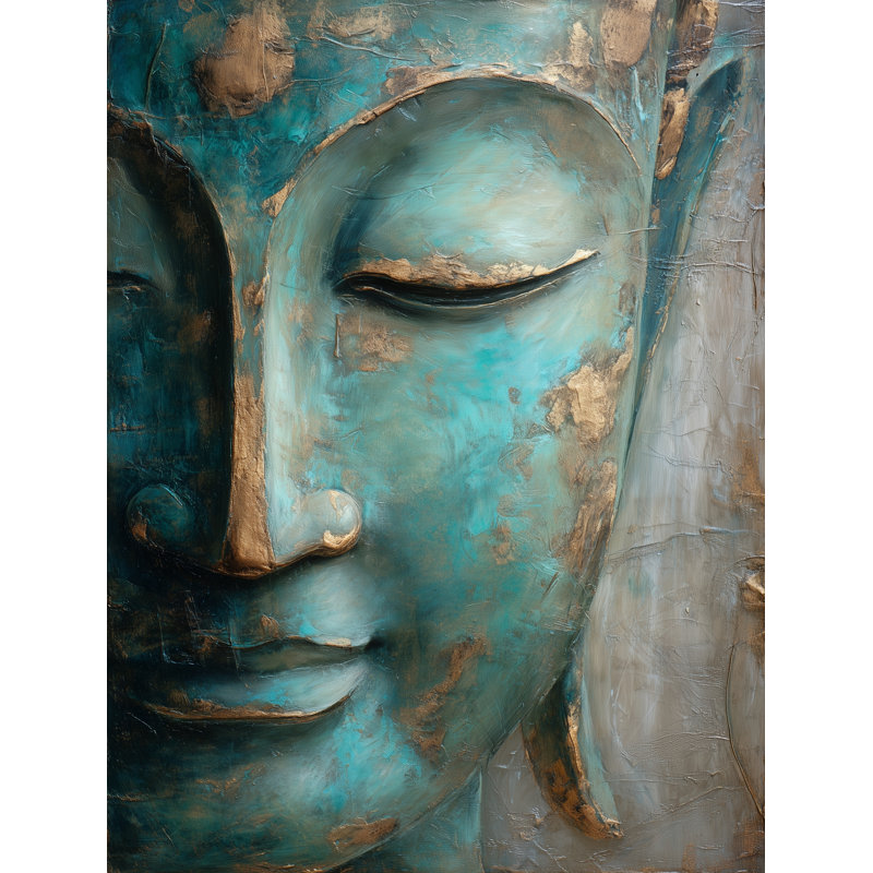 «Verdigris Buddha V», art mural sur toile tendue, L 12 po x H 16 po x P 1 po