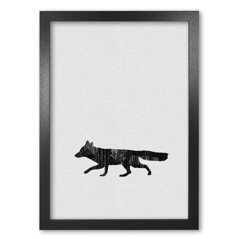 Fox Animal Art - Print, 85 cm H x 60 cm W x 5 cm D, Black Grain Frame