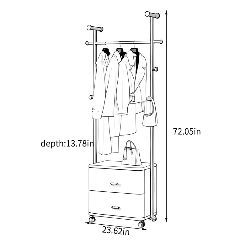 Compact Multi-Functional Wardrobe, Walnut