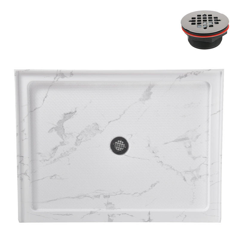 Streamline 48 in. x 36 in. Alcove Acrylic Shower Base in Matte Marble with Center Drain, Drain Included, Matte Marble
