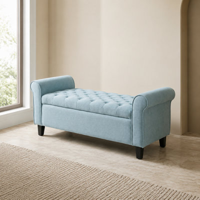 Upholstered Storage Bench with Rolled Arms and Classic Tufted Design, Spacious Lift-Top Hidden Storage Compartment, Sturdy Durable Frame and Stable Support Legs, Multi-Functional Extra Seating for Living Room, Bedroom, Entryway