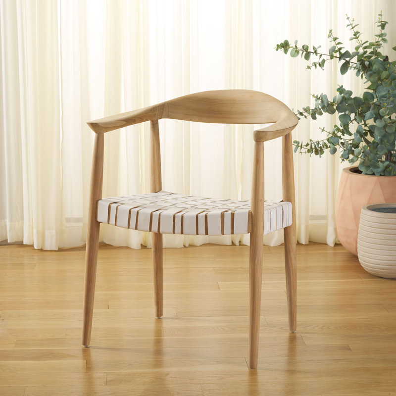 Chaise avec accoudoirs en cuir Thanusan, Naturel, Cuir blanc