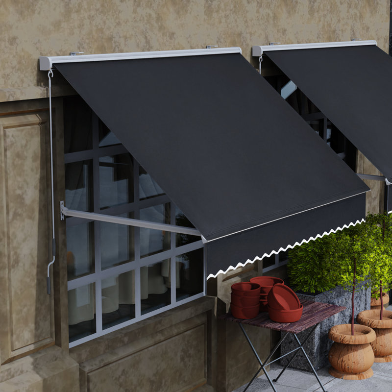 Auvent en polyester pour fenêtre de patio, auvent rétractable manuel pour parasol, Gris