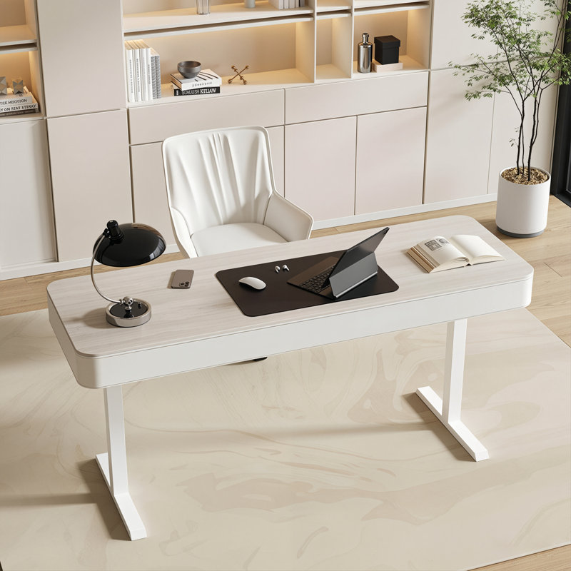 Bureau de taille française en métal fritté à hauteur réglable blanc 55,12 po, H 50,39 po x P 55,12 po x P 19,69 po
