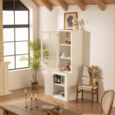 Armoires | Snow White Farmhouse sur pied | 75,25 po de hauteur | Porte en verre trempé | Double action | Panneau de fibres à densité moyenne | Salon