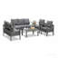Ensemble de conversation de patio 5 pièces en aluminium 5 pièces, canapé d'extérieur 7 places avec coussins épais gris foncé et structure grise et table basse-946485664-946485665