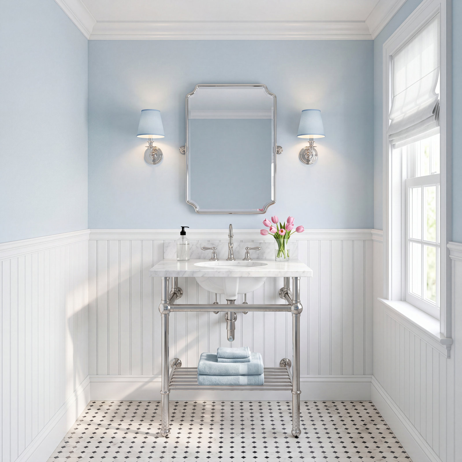 Templeton 30" Marble Console Sink, Carrara Marble/Polished Nickel