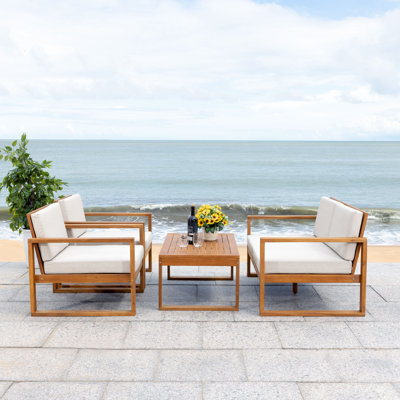 Aneesha Tern Solid Wood 4 - Person Seating Group with Cushions by Wade Logan