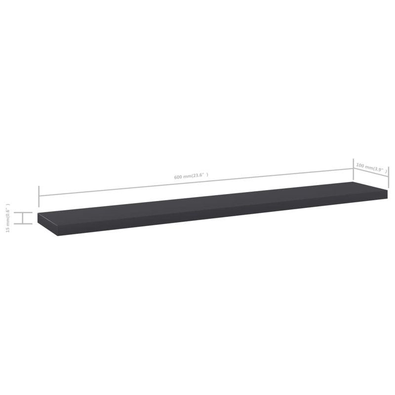 Bookshelf Boards 8 pcs Engineered Wood, Gray, (8 Shelves) 0.59" H x 23.62" W x 3.94" D
