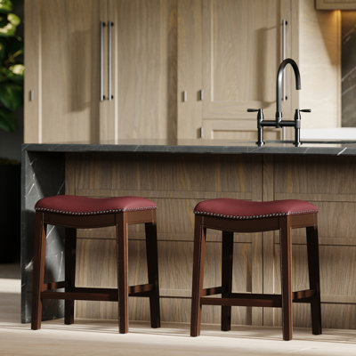 26 po Tabouret de bar H à hauteur de comptoir en bois avec siège en similicuir rouge, 1 pièce