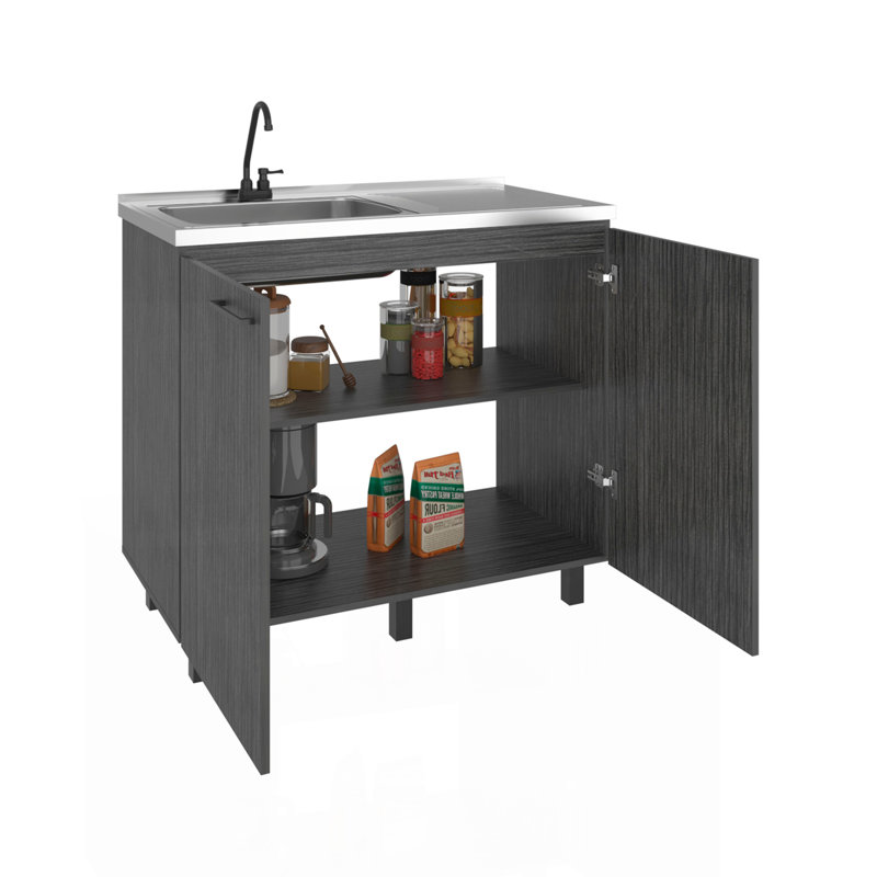 Évier utilitaire complet avec robinet Napoles, base autoportante avec pieds et cuve en acier inoxydable profond, évier polyvalent moderne pour la cuisine, la buanderie ou la buanderie, gris fumée