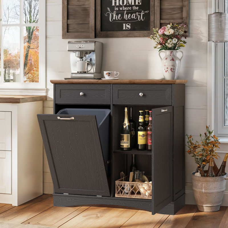 Îlot de cuisine avec rangement pour poubelle, Noir, noir, noir, noir