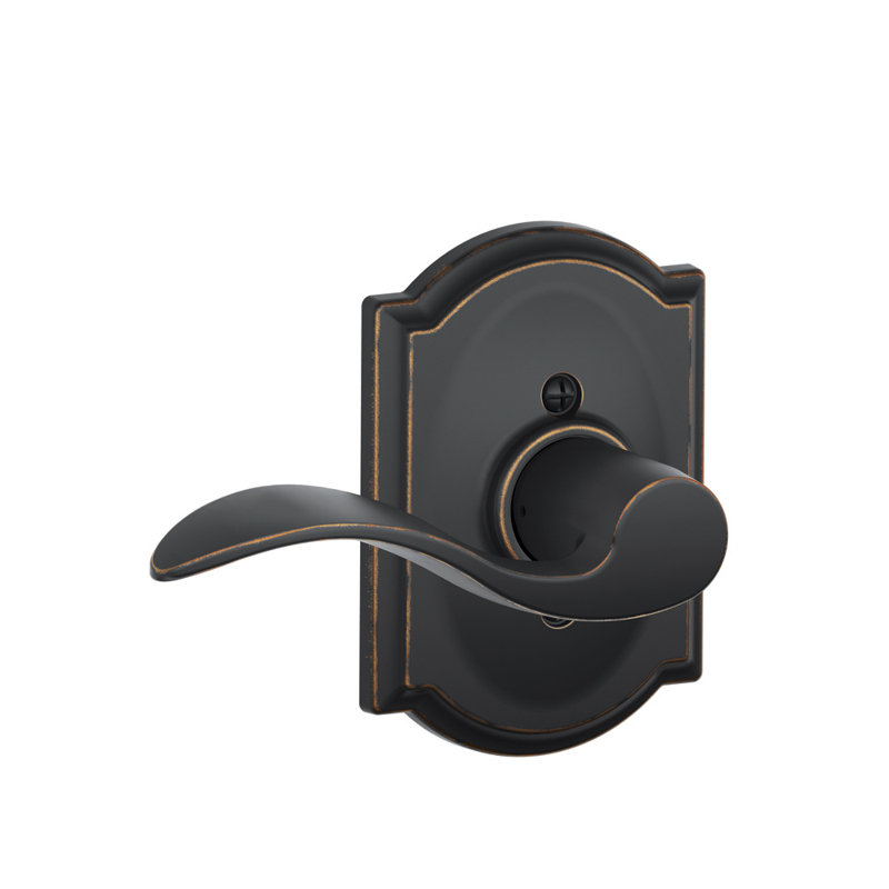 Accent Lever with Camelot Trim Non-Turning Lock, Aged Bronze, Left Hand