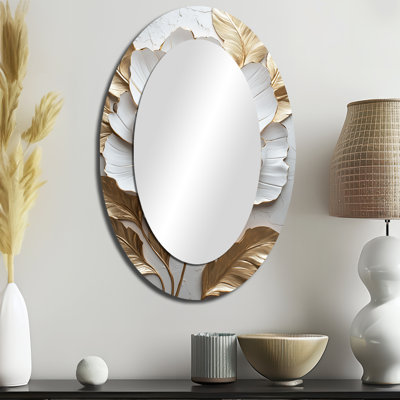 Peony Blooming In Gold And White II - Gold Oval Wall Mirror Decor