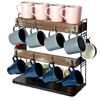 Rustic Wooden Coffee Mug Holder Multi-Tier Coffee Cup Holder And Mug Rack With Storage Space Perfect For Kitchen And Countertop Organization - MK6