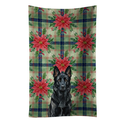 Black German Shepherd Christmas PoinsettIas Kitchen Towel