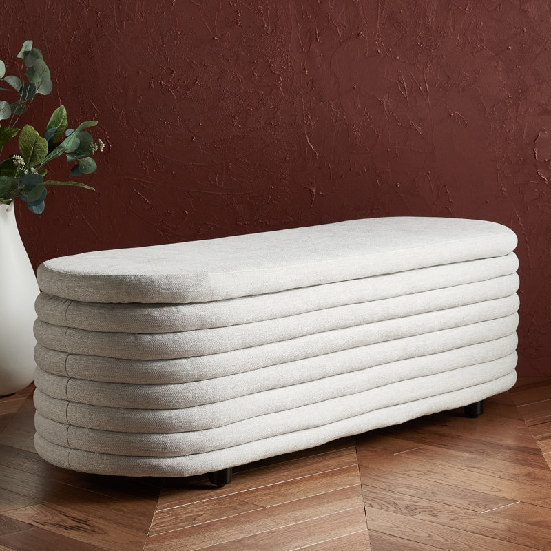 Delray Upholstered Flip Top Storage Bench, Taupe Linen Basketweave