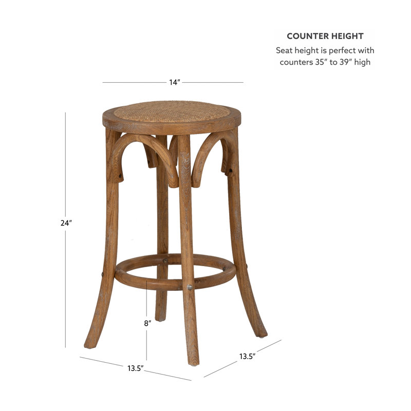 Ariyah Elm Wood and Rattan Woven Seat 24" Backless Stool
