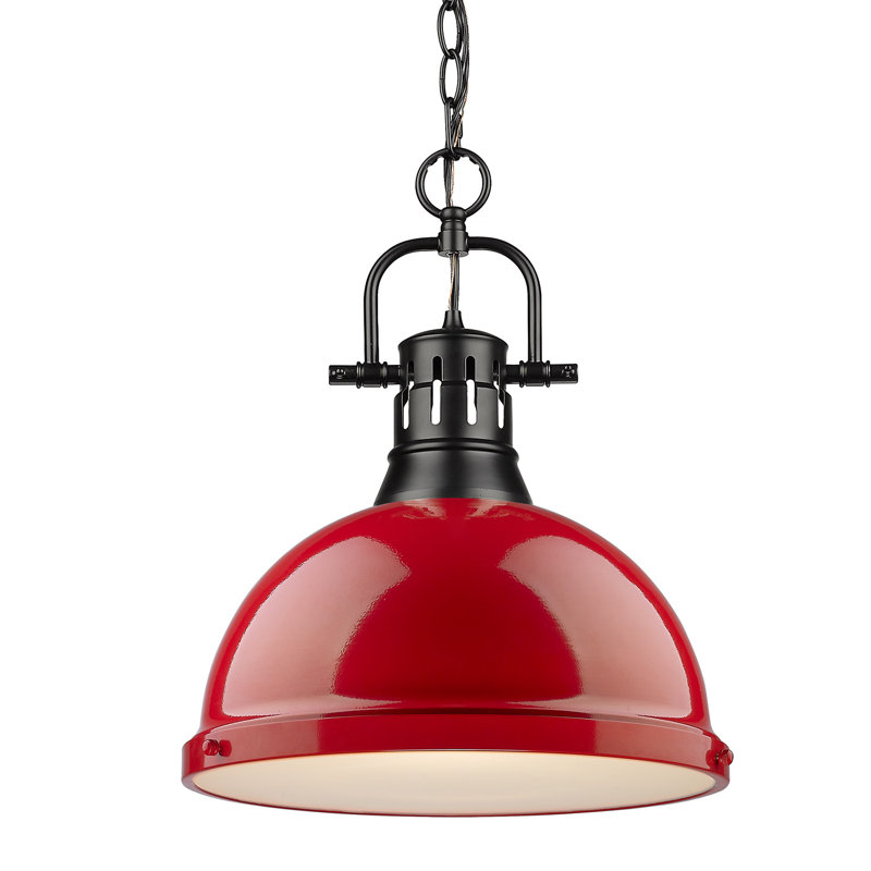 Luminaire suspendu en forme de dôme 1 lumière Alethia, Rouge, Noir mat