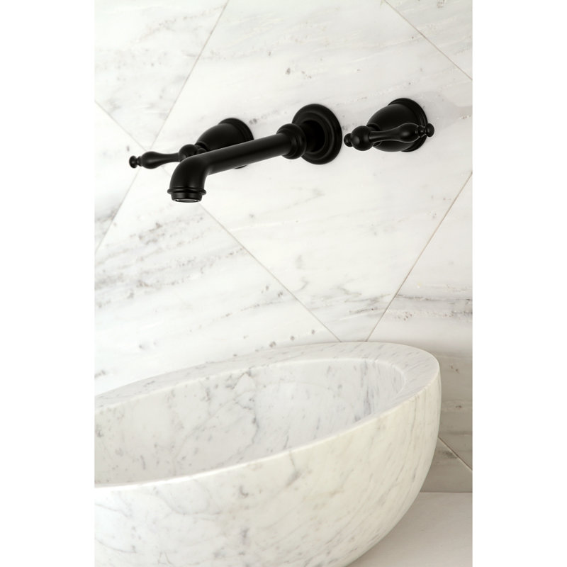 Kingston Brass Naples Two-Handle 3-Hole Wall Mount Bathroom Faucet, Matte Black
