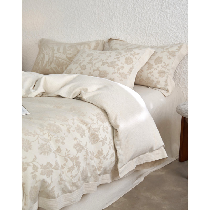 Evone Pure Linen Jacquard Duvet Cover Set with Pillowcase -Top Grade & Natural, King Duvet Cover + 2 King Pillowcases