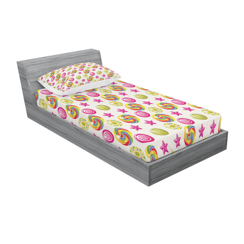 Microfiber Geometric Sheet Set, Twin Sheet Set with Fitted Sheet, Fruit Leaves Citrus