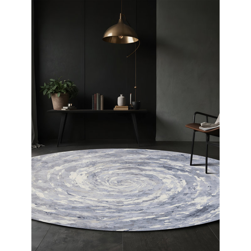 Machine Washable Gray Area Rug, Round 8'