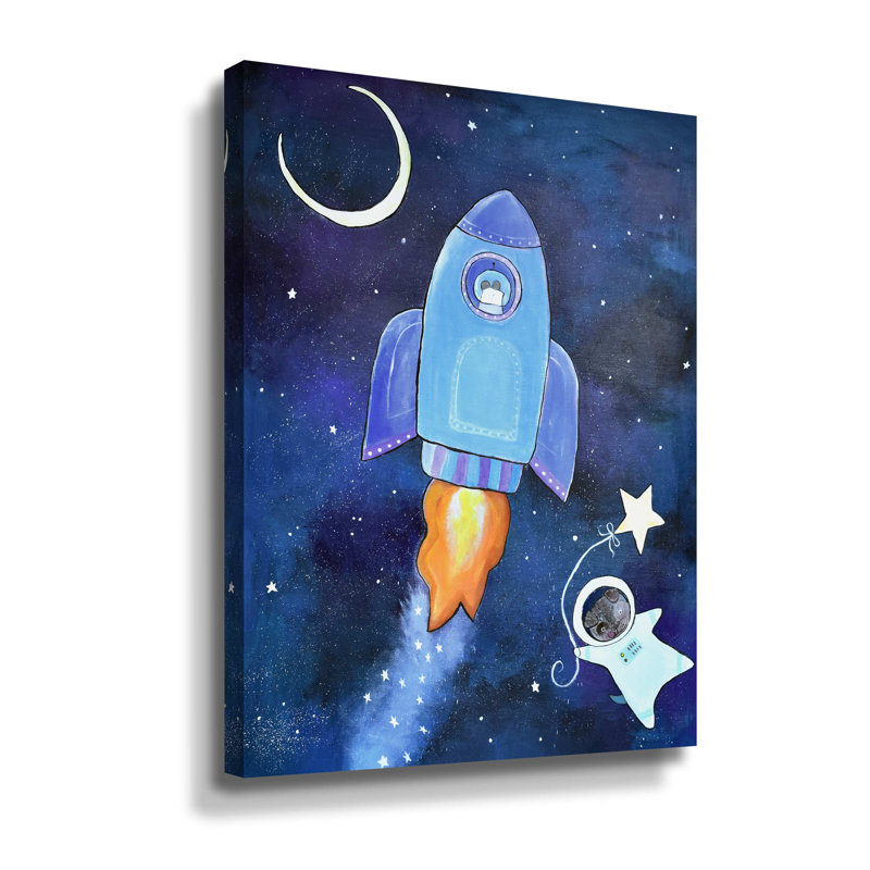 Outer Space Adventure - Peinture sur toile, H 10 po x l 8 po x P 2 po, Toile tendue