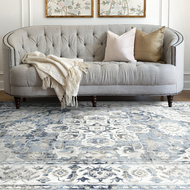 Tapis oriental bleu marine / brun clair / ivoire Cropsey, Rectangle 8 pi 10 po x 12 pi 2 po