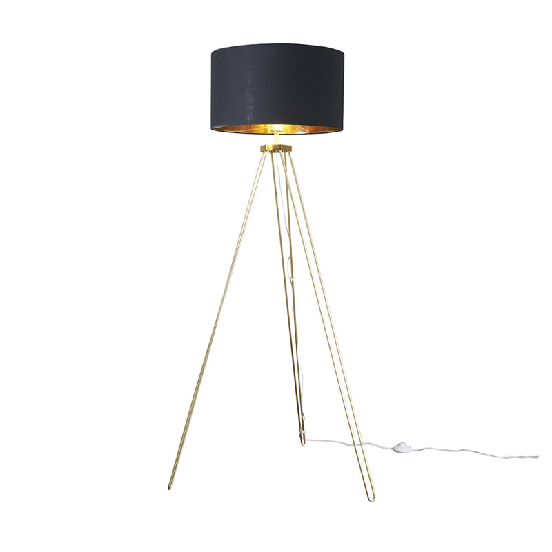 127cm Gold Tripod Floor Lamp, Black