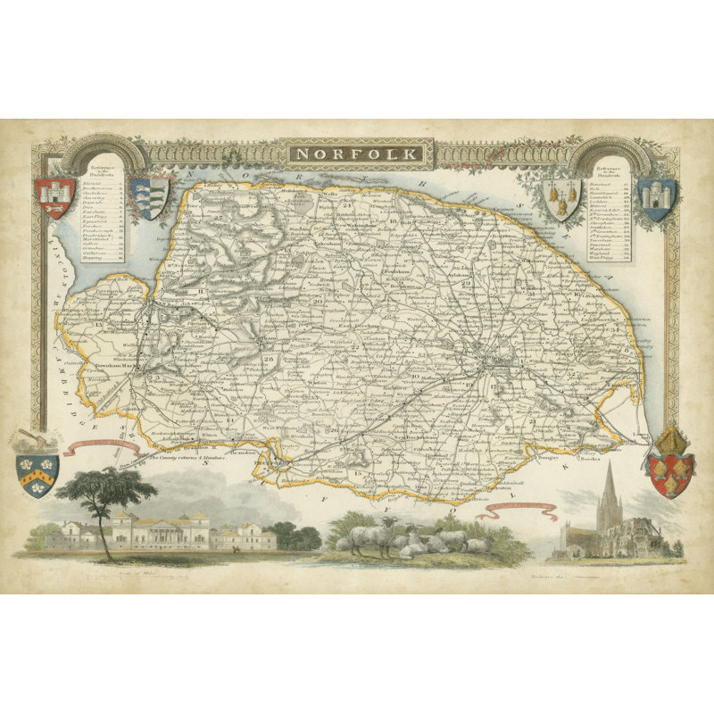 Map Of Norfolk - Wrapped Canvas Print, 30cm H x 46cm W x 3.8cm D