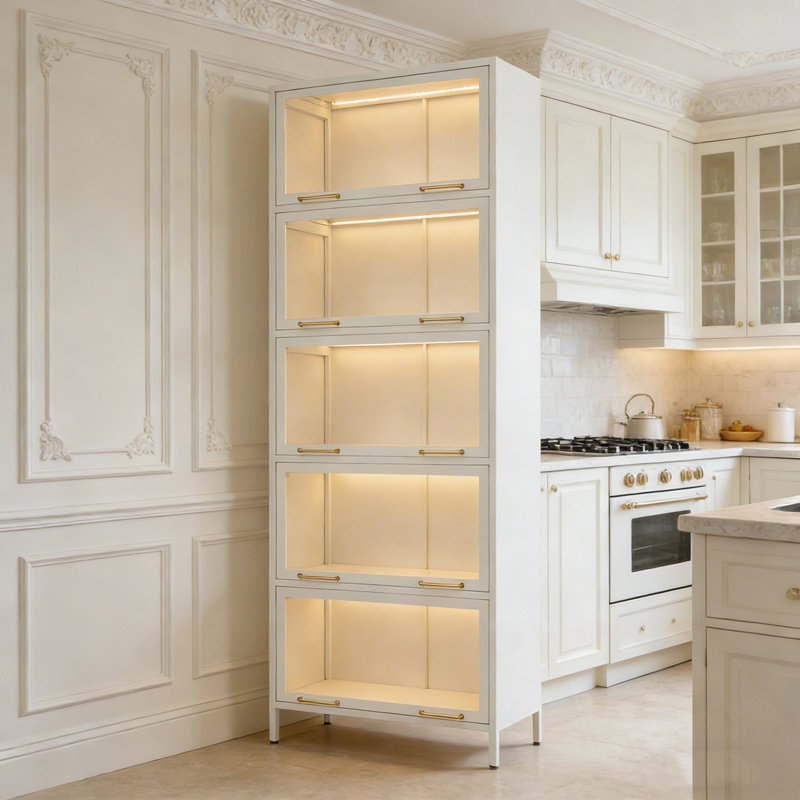 Fer de cuisine Autry avec poignées en métal et lumières DEL, Blanc