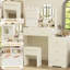 Miroir de salle de bain avec lumières et table, blanc, 5 tiroirs et plus, tablettes réglables, chambre à coucher moderne de luxe - plusieurs tablettes, design