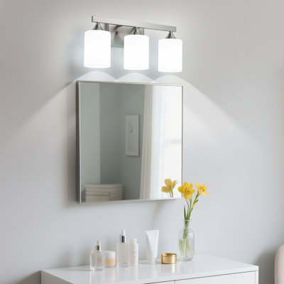 Applique murale à 3 lumières en nickel brossé argenté avec abat-jour en verre dépoli