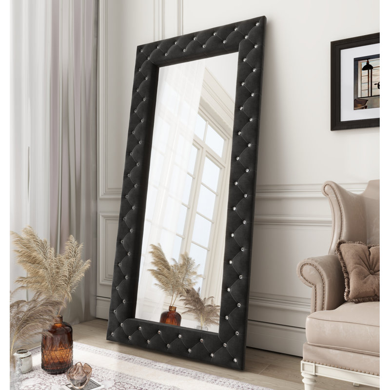 Casmer Crystal Tufted 71" H Large Black Floor Mirror