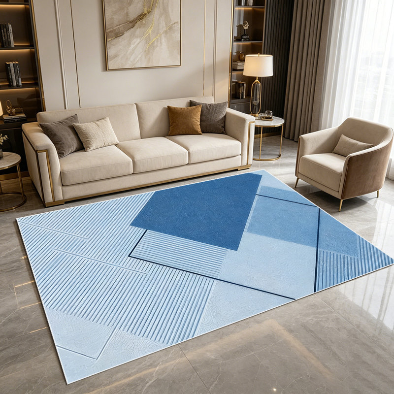 1PC Geometric Blue Color Block Striped Modern Minimalist area rugs for Living Room, Soft and Comfortable, Suitable for all seasons, easy-to-maintain, machine washable Indoor floor mat, Under Table Farmhouse suitable for dining room