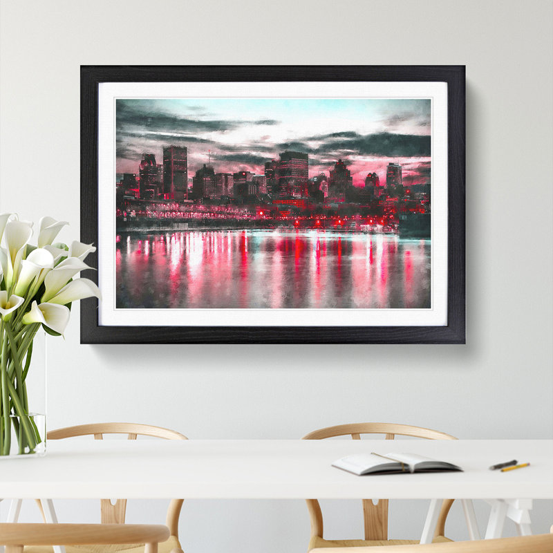 The Montreal Canada Skyline - Picture Frame Painting Print, 45cm H x 63cm W x 2cm D, Black Framed