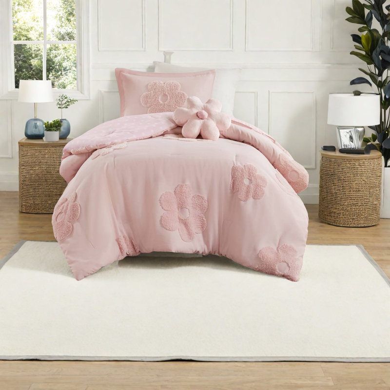 Ensembles de literie confortables en chenille rose, motif floral pour la maison